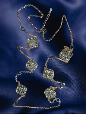2-tone Gold Quatrefoil Station Chain Necklace 36 - 39 inches.